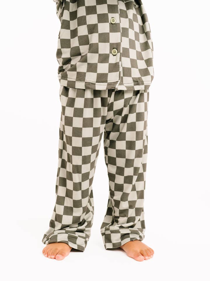 Little One Shop - Wholesale Top & Pant Set - Kids - Pine Checkered Kid Long Sleeve Bamboo Button Up Set3