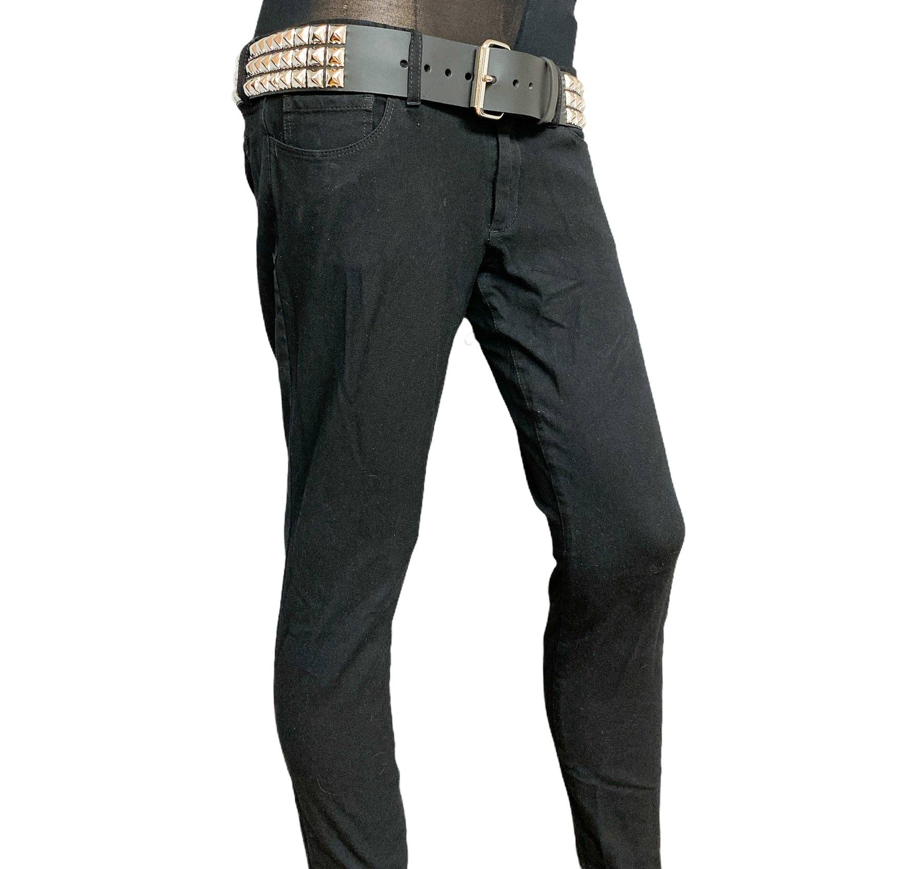 Funk Plus – Großhandel Gürtel – Damen – BT104 Gürtel mit 3 Reihen silberner Pyramidennieten und abnehmbarer Rollenschnalle7