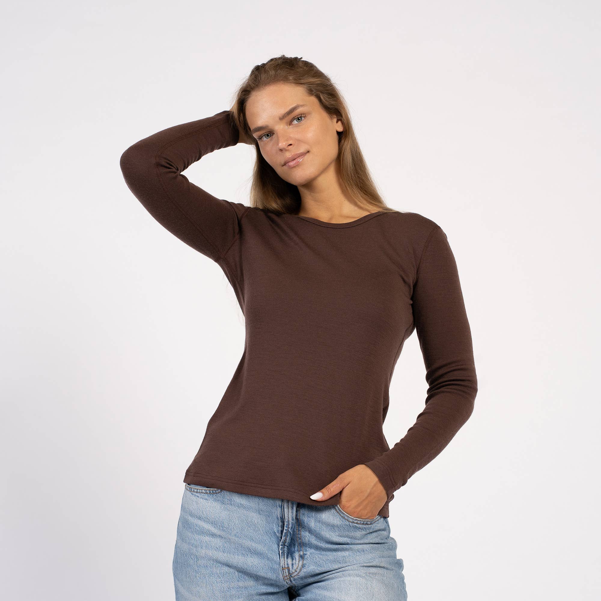 menique - Wholesale Athletic Top - Women's - Women's Midweight Merino Thermal Long Sleeve Tee Dark Green10