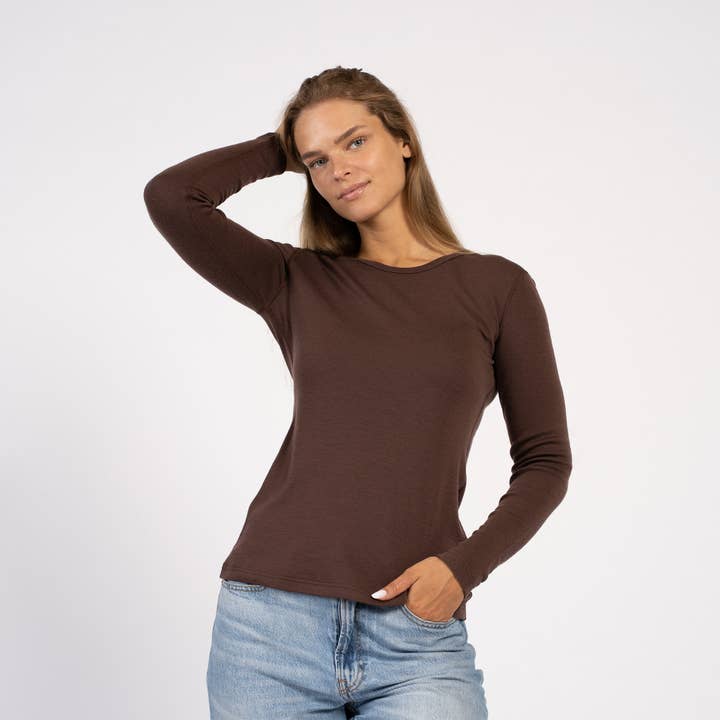 menique - Vendita all'ingrosso Maglia sportiva - Donna - T-shirt termica a maniche lunghe in lana merino di peso medio da donna verde scuro10