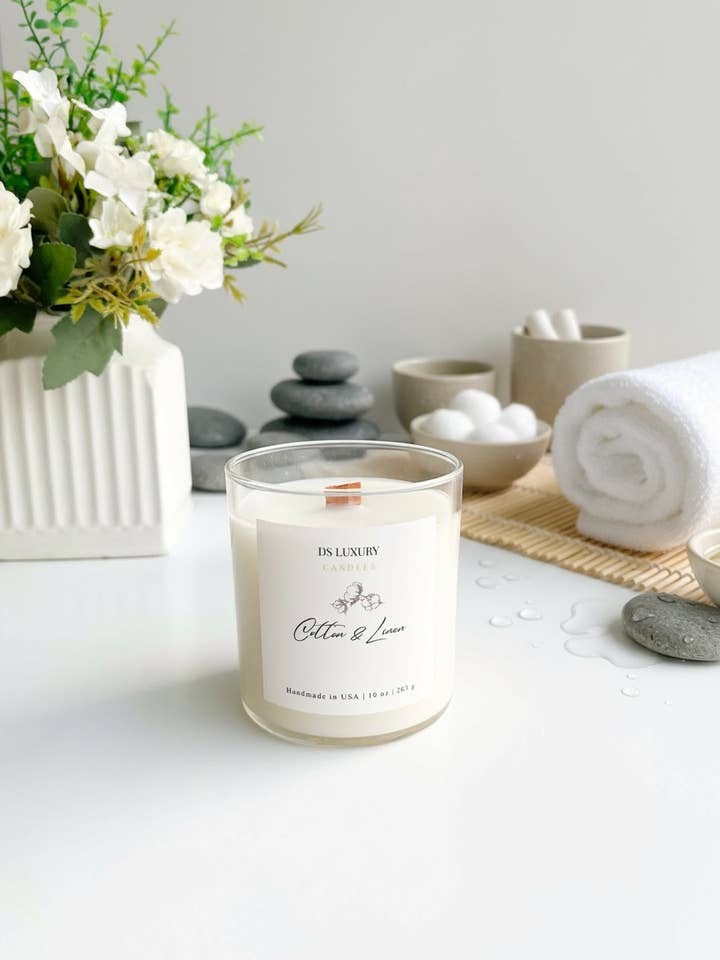 Katoen & Linnen Kaars - 10 oz voor wholesale door DS Luxury Candles
