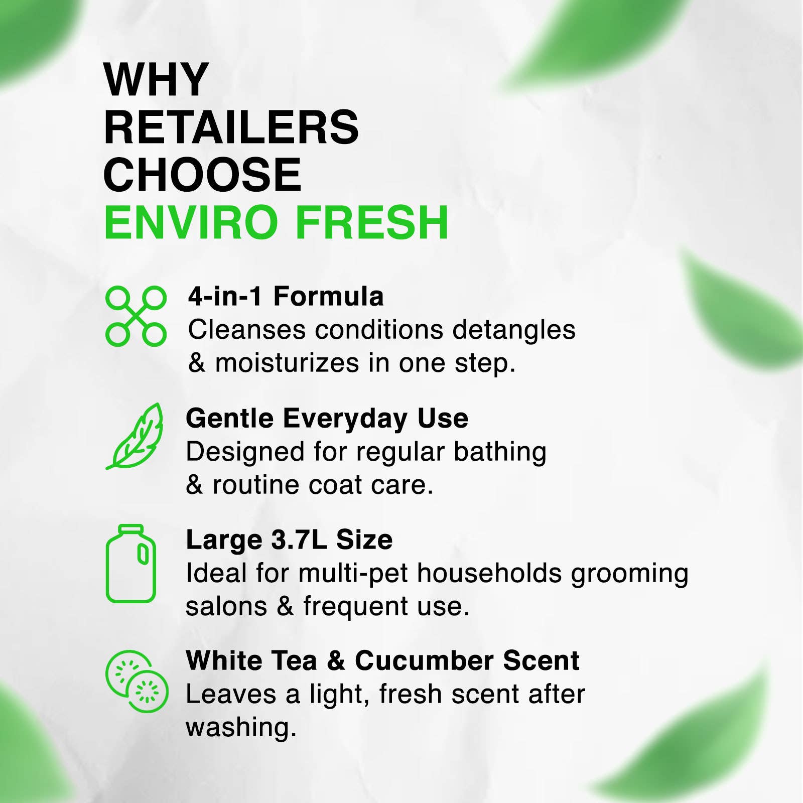 Enviro Fresh - Venta al por mayor Champú - Perros - Champú para perros 4 en 1 con aroma a té blanco y pepino, 3,7 L2