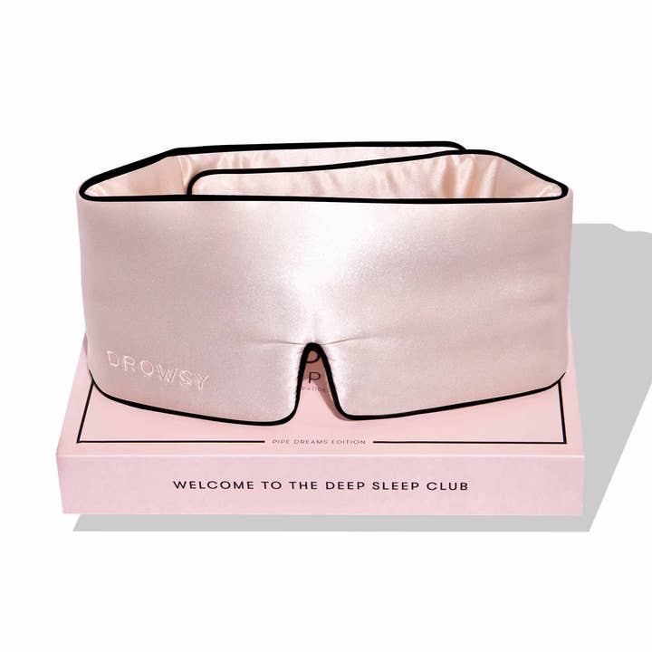 Sunset Pink Pipe Dreams Silk Sleep Mask for wholesale by Drowsy Sleep Co.