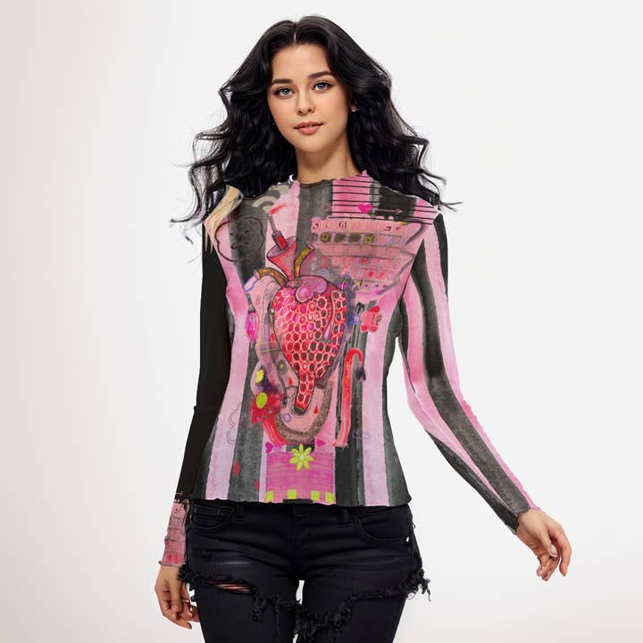 Top de malla con corazón a rayas para venta al por mayor de Wendy Costa Studio