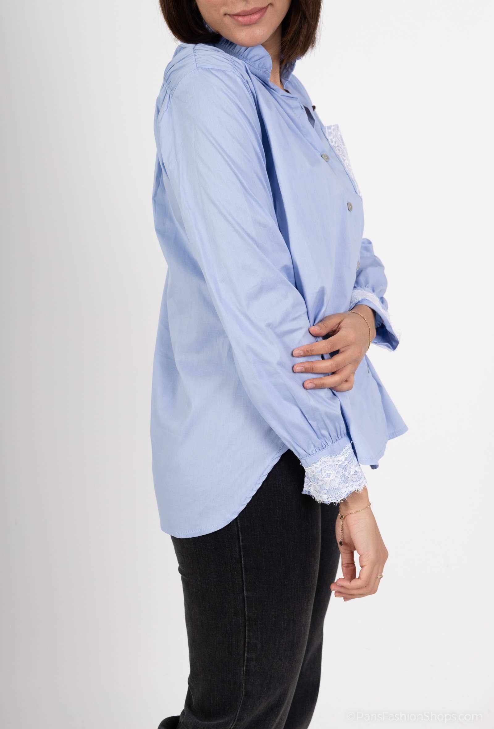 Pépouz' Paris - Vente Chemise à col boutonné – femme - Chemise col mao avec dentelle PC25182