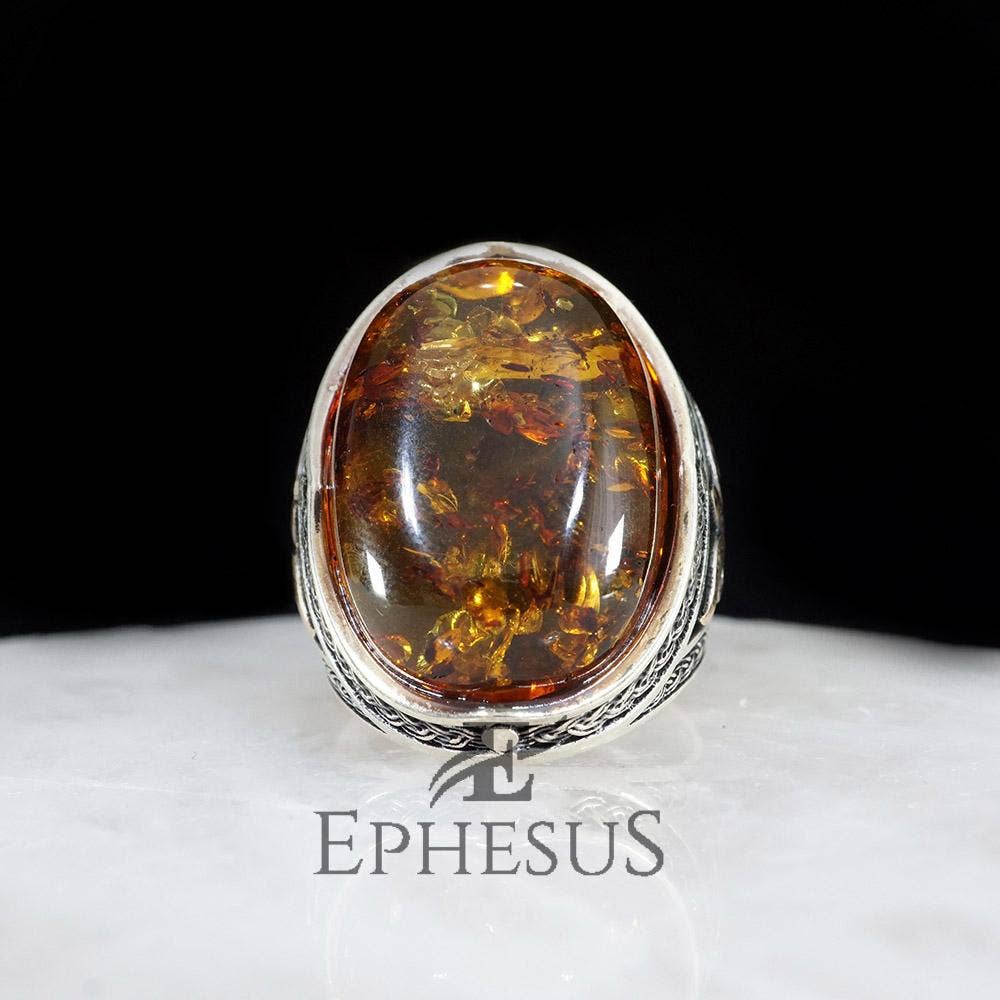 Ephesus Jewelry – Anel de cocktail/declaração por atacado – Anel de pedra âmbar prata esterlina4