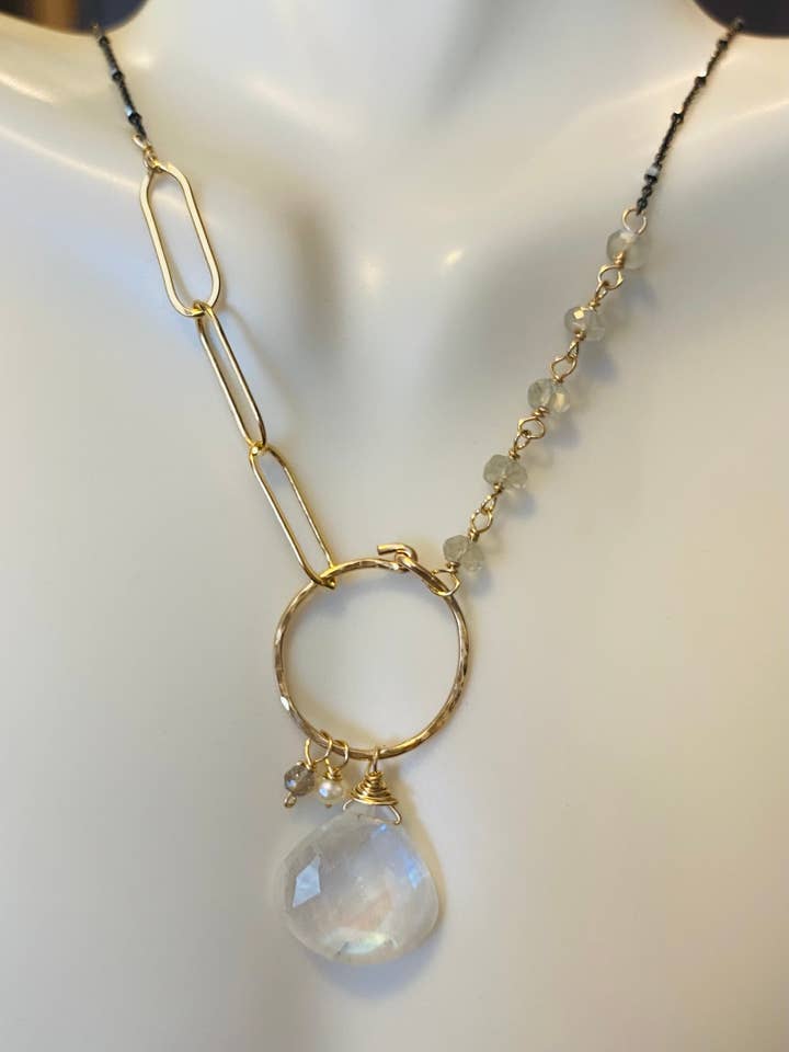 GN12 Moonstone asymmetrical necklace for wholesale by Judy Brandon Jewelry