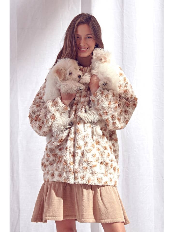 JT1743D- LEOPARD TEDDY ZIPPER JACKET for wholesale by STORIA