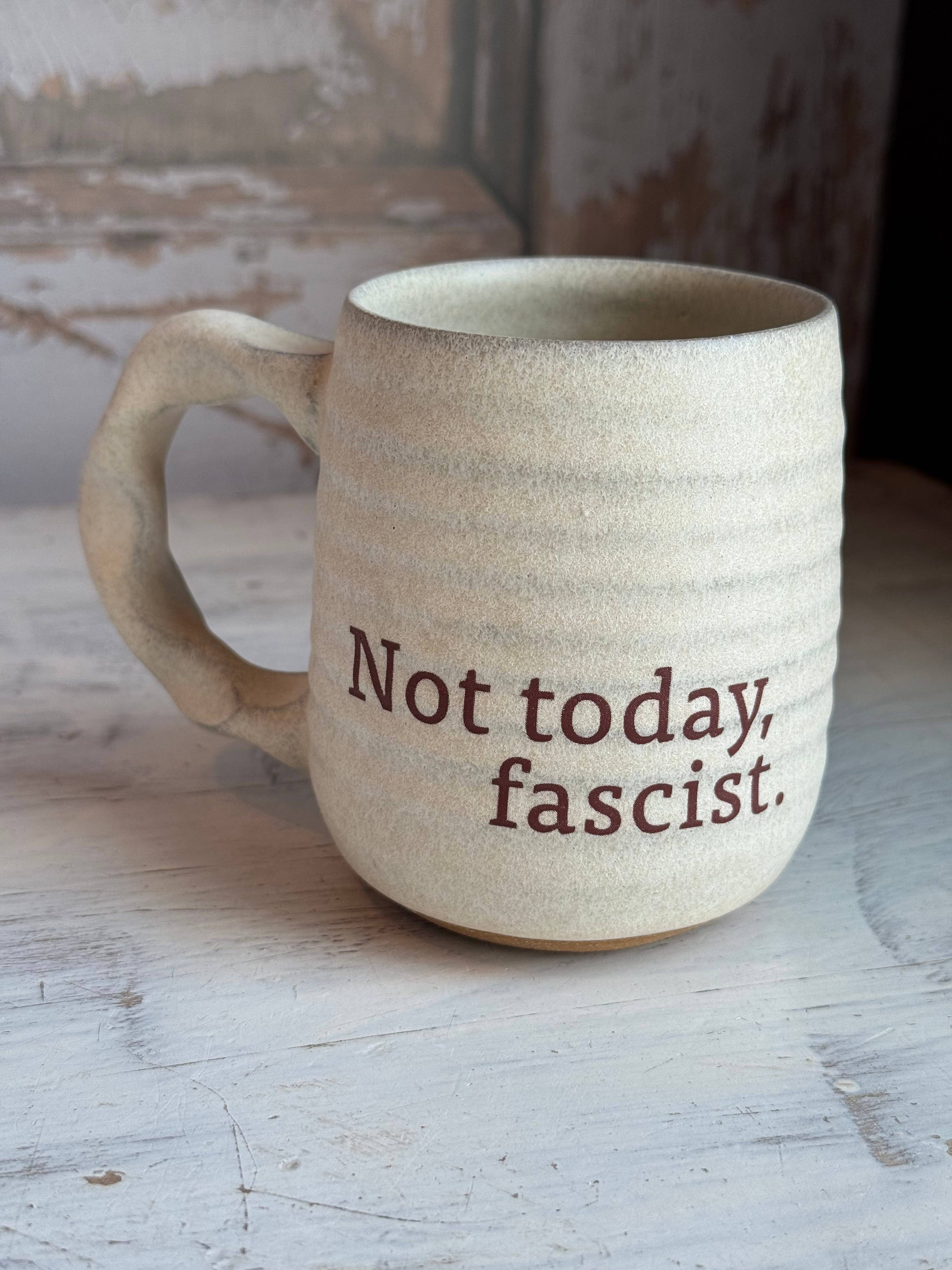Gravesco Pottery – wholesale Coffee mug – Companion Mug in Cream | Not Today, Fascist