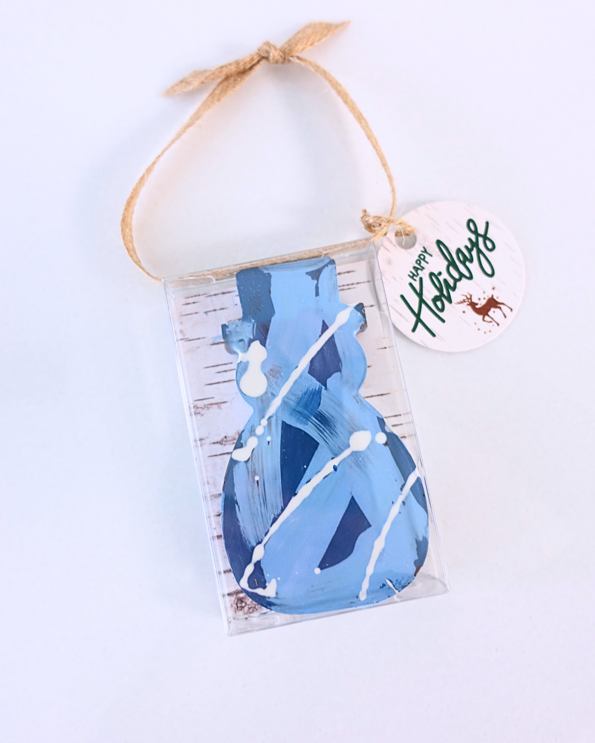 Succulent Chocolates & Sweets Inc - Wholesale Chocolate Box - Crunchy Hazelnut Gianduja Snowman (Ornament Box)1