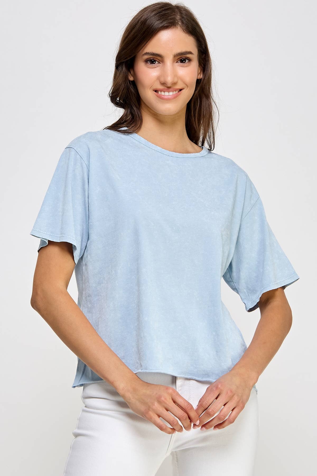 Honestee - Wholesale T-Shirt (Graphic) - Women's - Blank Mineral Washed Long Cropped T-Shirt5
