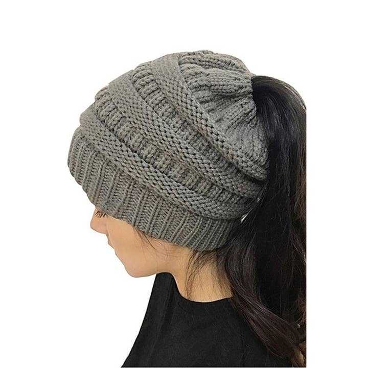 Assorted Color Messy Bun Ponytail Beanie for wholesale on Faire1