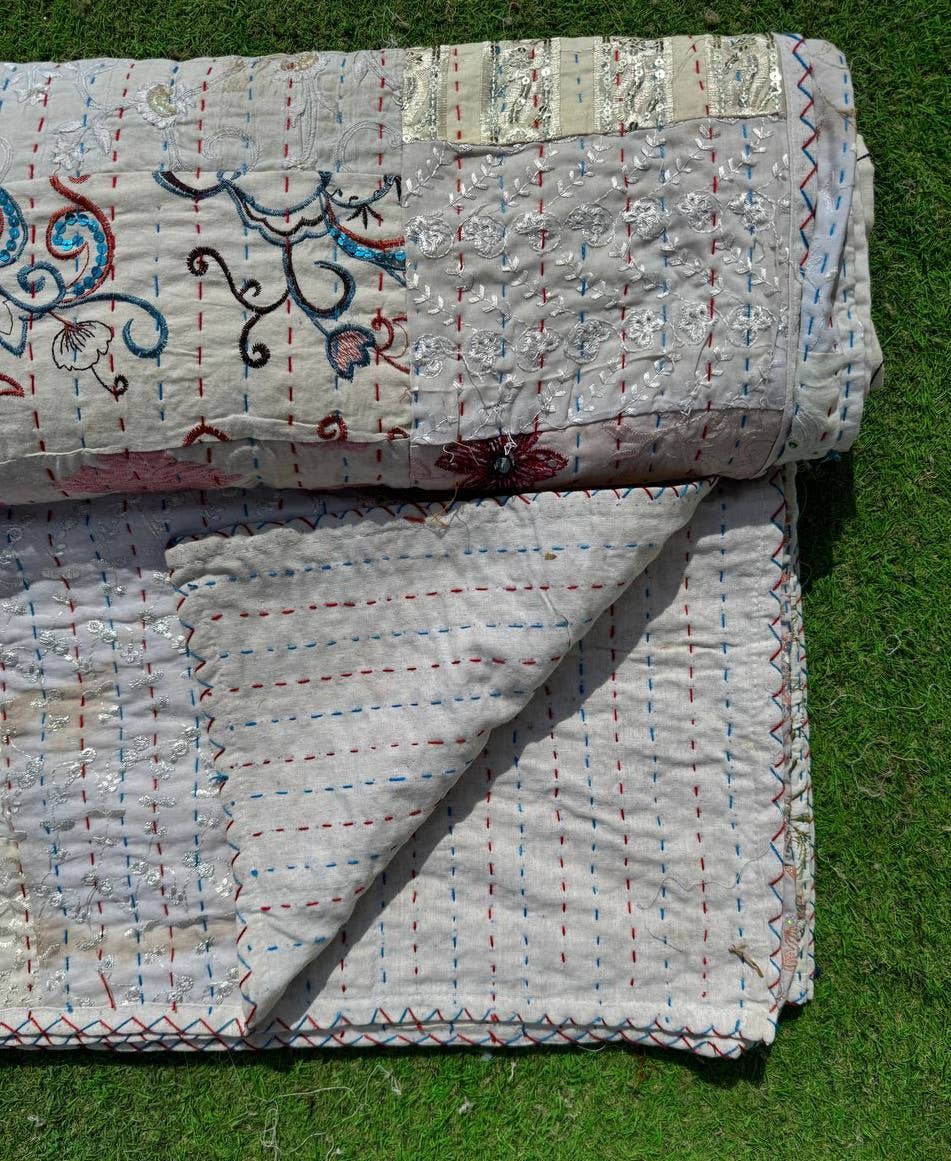 GYPSY STUDIO - Wholesale Quilt -  Kantha Stitch Patchwork Queen Size Embroidery Cotton Quilts8