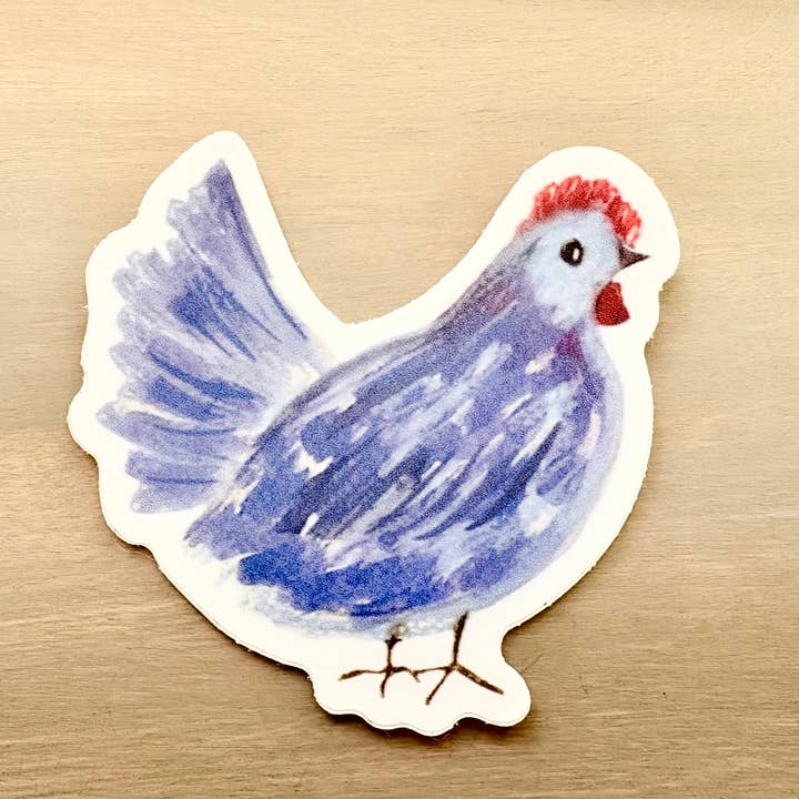 Blue French Hen Chicken Waterproof Sticker for wholesale by Maryellen Kim Art And Design