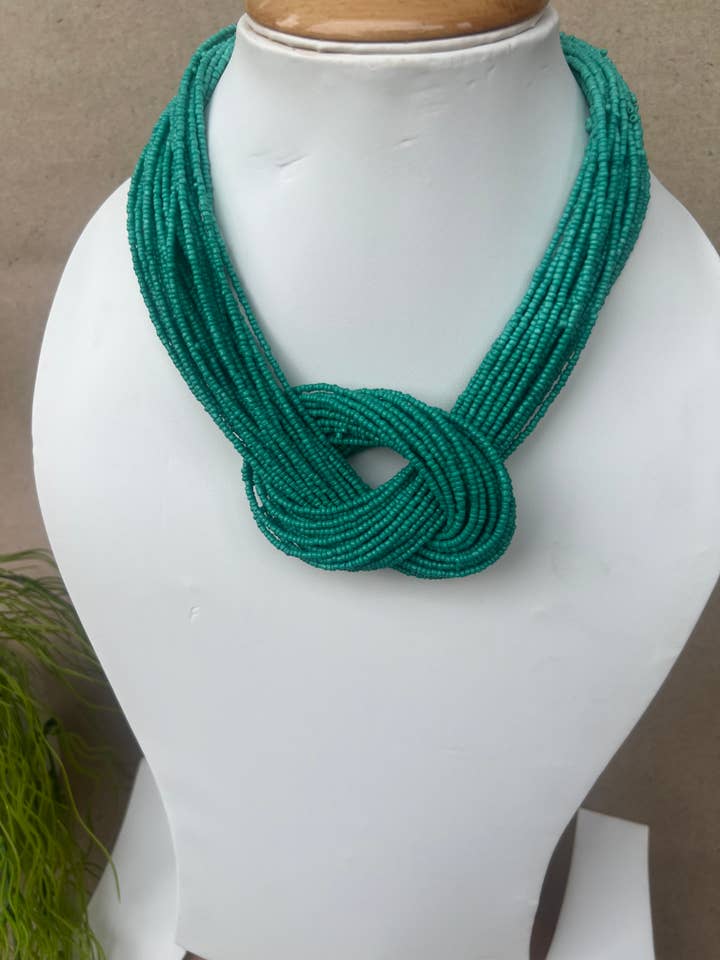 Green beads twisted knotted necklace,christmas green jewell for wholesale by ANJI