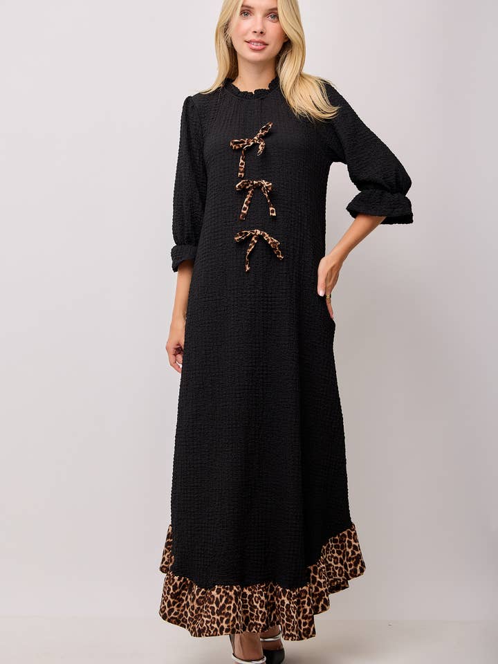 Celeste Clothing - Wholesale Dress - Women's - WOMEN'S PLUS SIZE MAXI DRESS -LEOPARD CONTRAST AND BOWS 26