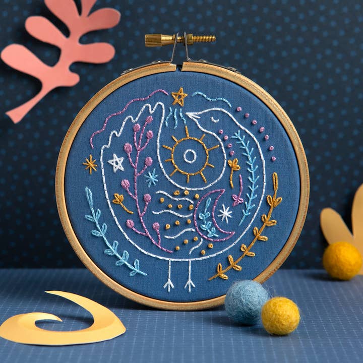 Celestial Bird Mini Embroidery Kit | Complete Craft Kit for Beginners for wholesale by Hawthorn Handmade (US Duties Paid)