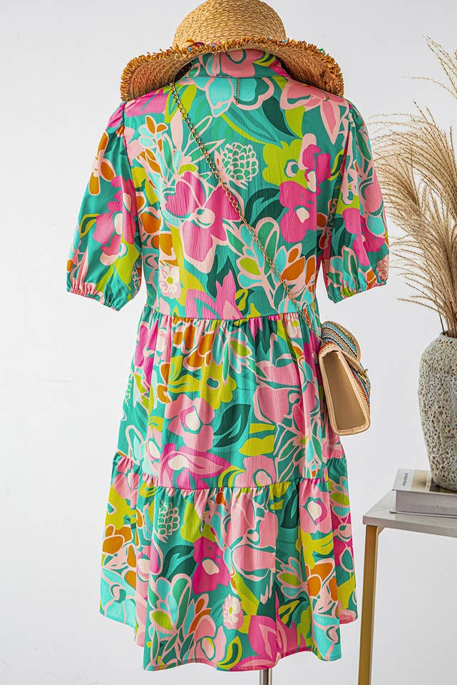 fashionworks - Wholesale Dress - Women's - Fashion-W Floral Short Sleeve Buttoned Babydoll Dress3