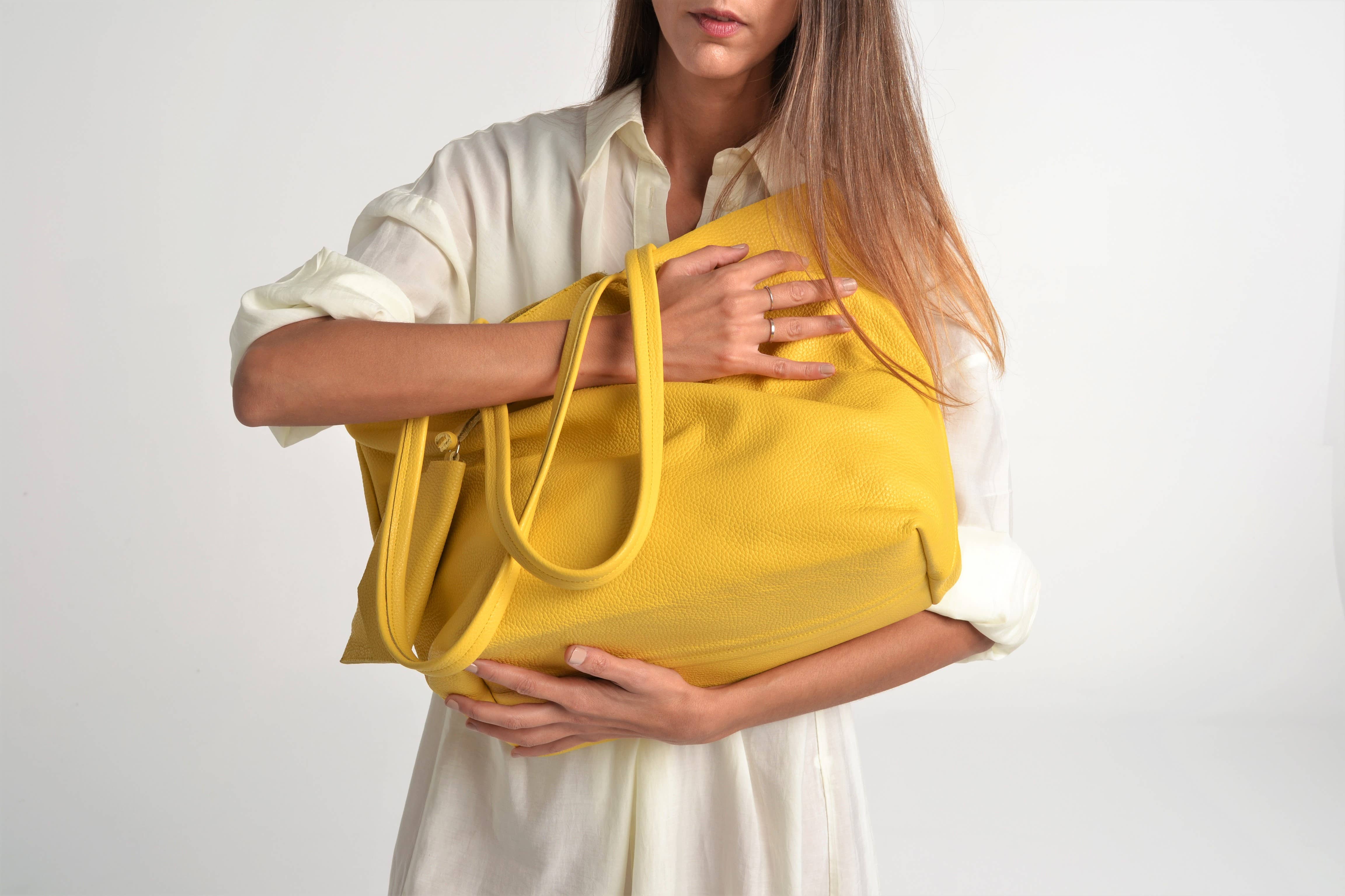 ANA KOUTSI - Wholesale Tote Bag - Women's - Althaia large leather tote in yellow1