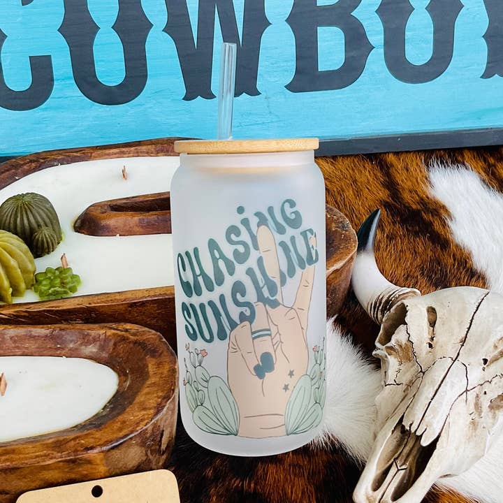 Jagter solskin frostet glas 16 oz Western Tumbler for engroshandel hos Ranchy Roan Boutique