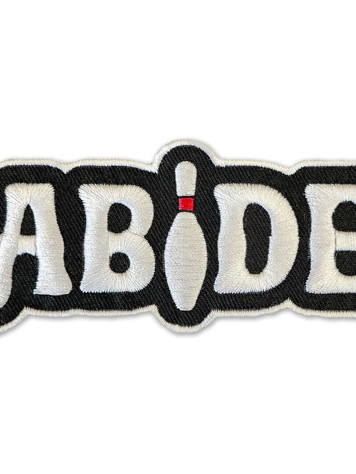 ABIDE Embroidered Bowling Pin Iron-On Patch #2 for wholesale by Giant Step Design Co.