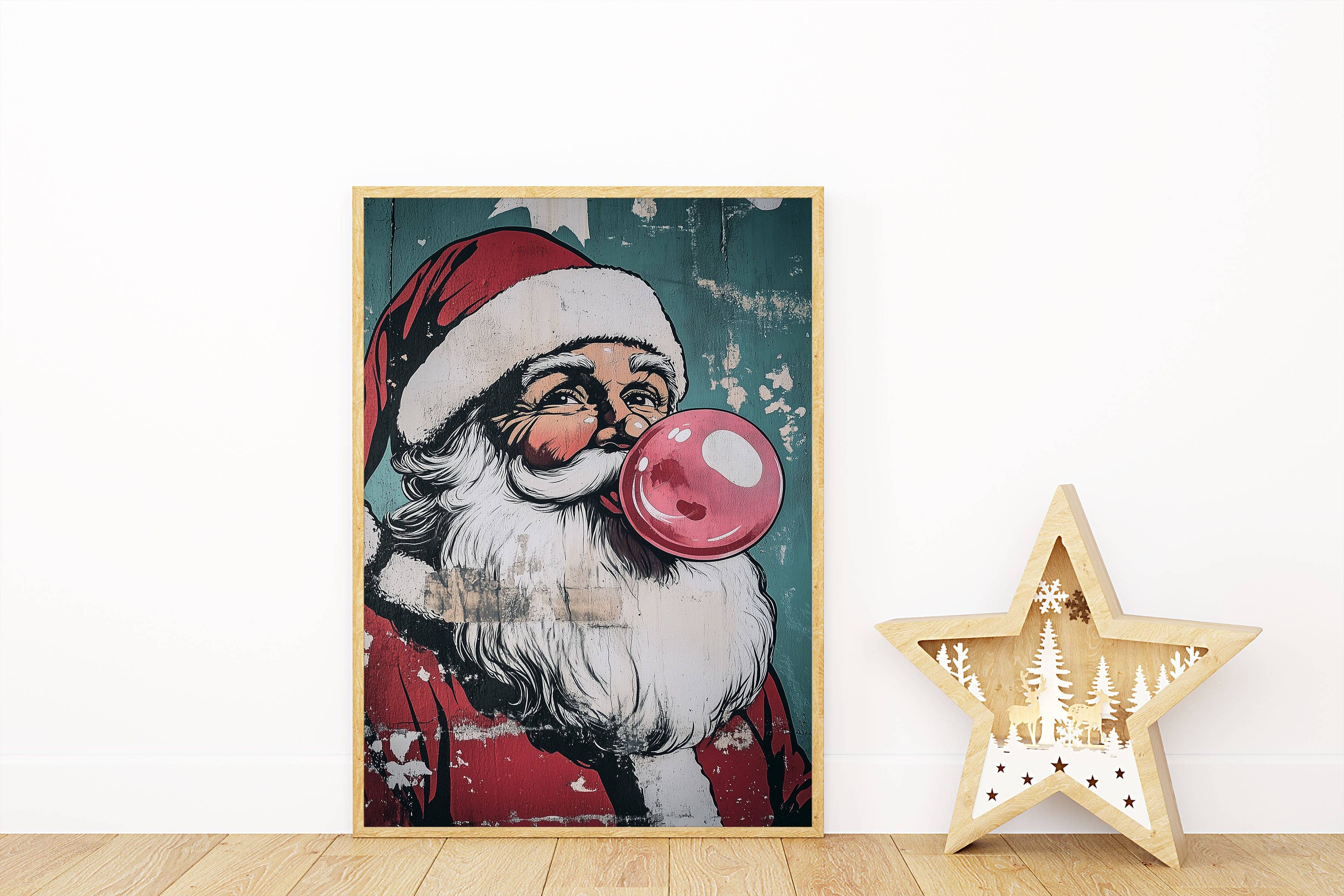 House of Binky – wholesale Art print – Santa Bubblegum Wall Print Poster Art Retro Vintage Cartoon Style Christmas Print4