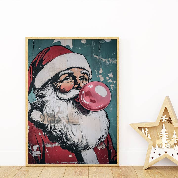 House of Binky – wholesale Art print – Santa Bubblegum Wall Print Poster Art Retro Vintage Cartoon Style Christmas Print4