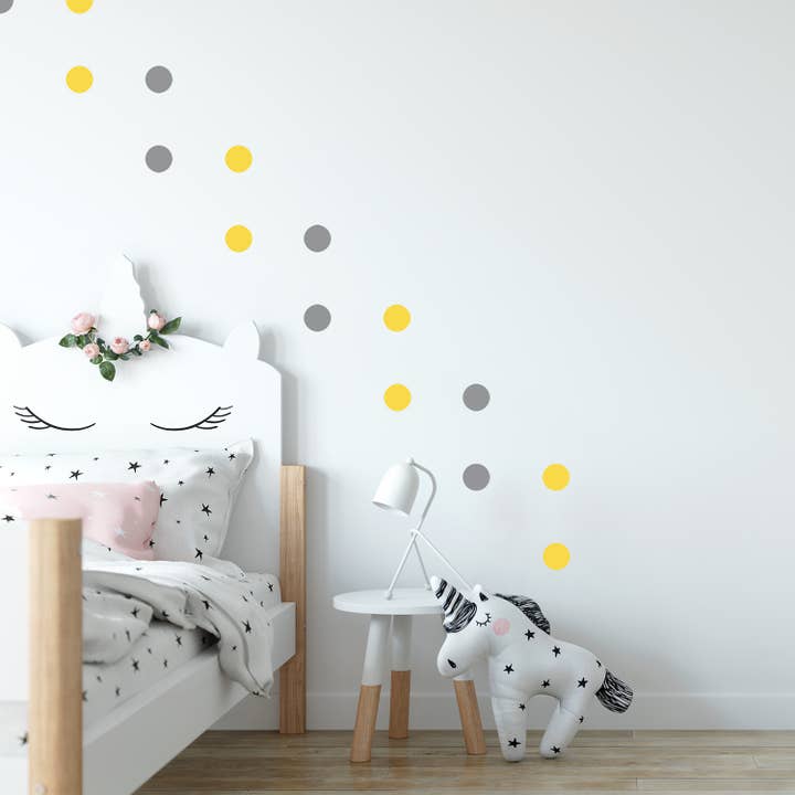 Grey and yellow polka dots | Fabric wall stickers for wholesale by Adnil Creations