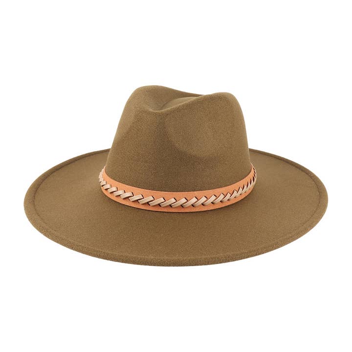 Pink Irene Wholesale - Wholesale Fedora - Women's - FELT FASHION BRIM HAT WITH LEATHER BRAIDED TRIM13