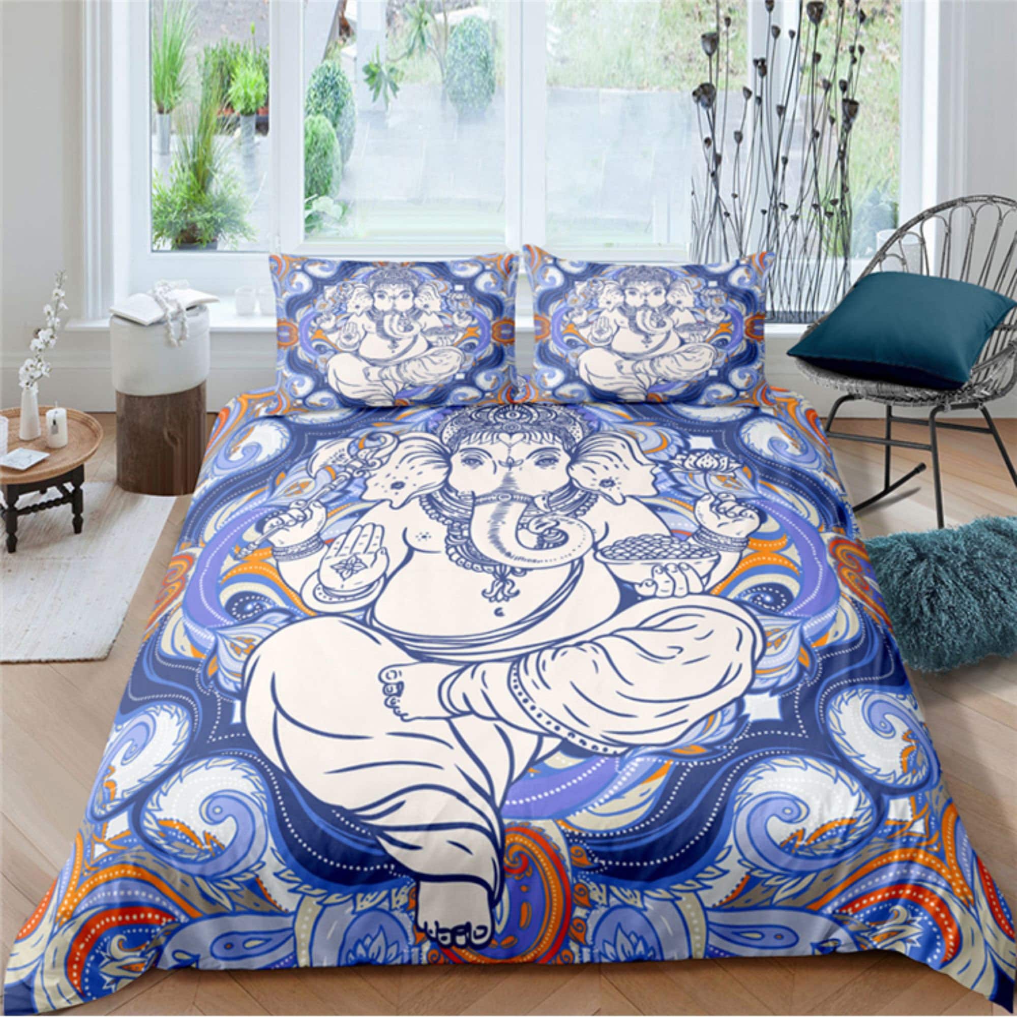 daintyduvet – wholesale Bedding set – Ganesha Blue Duvet Cover Set Indian Decor, Bedspread Elephant Gift Bedding0