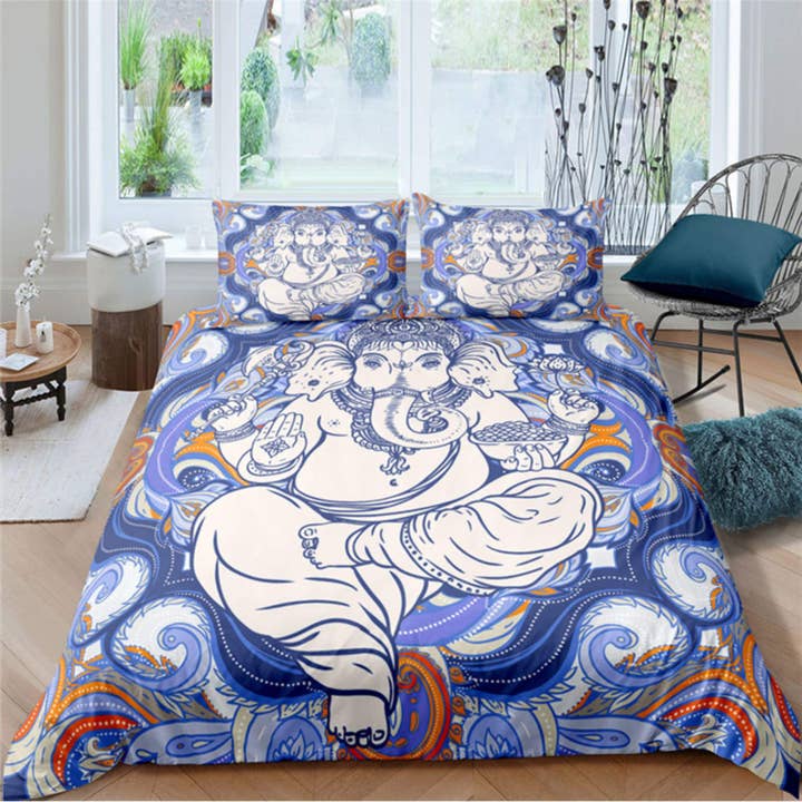 daintyduvet – wholesale Bedding set – Ganesha Blue Duvet Cover Set Indian Decor, Bedspread Elephant Gift Bedding
