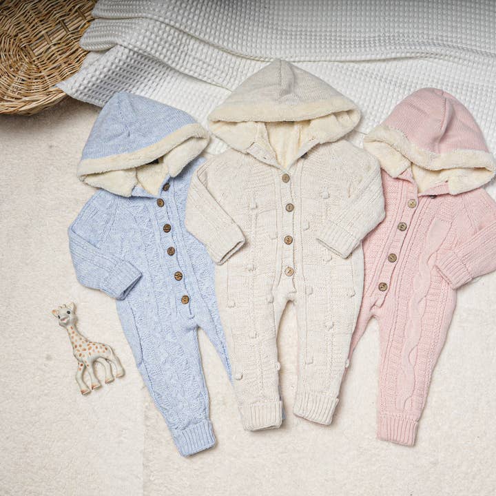 Baby Hooded Knit Jumpsuit with Wooden Buttons for wholesale by Dreamline
