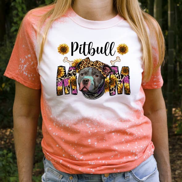 Women's Bleached Graphic Tshirt, Dog Mom, Pit Mom for wholesale by Crafty Mamas Creationz