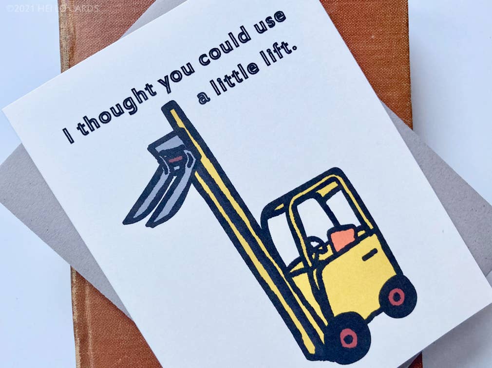HEI LO CARDS - Wholesale Thinking of You Card - "Little Lift" Mini Forklift Thinking of You Greeting Card2