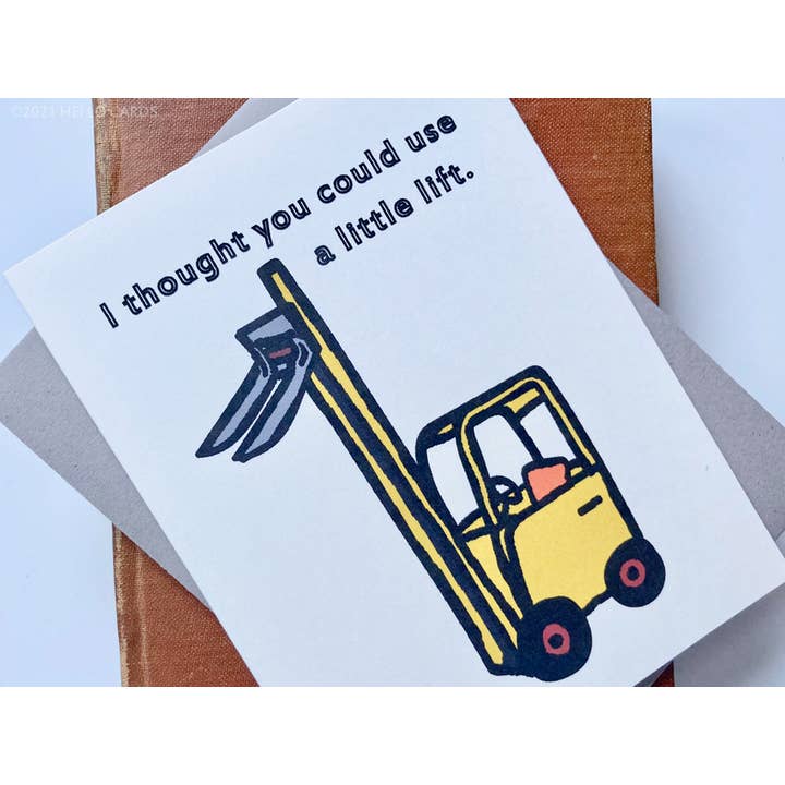 HEI LO CARDS - Wholesale Thinking of You Card - "Little Lift" Mini Forklift Thinking of You Greeting Card2