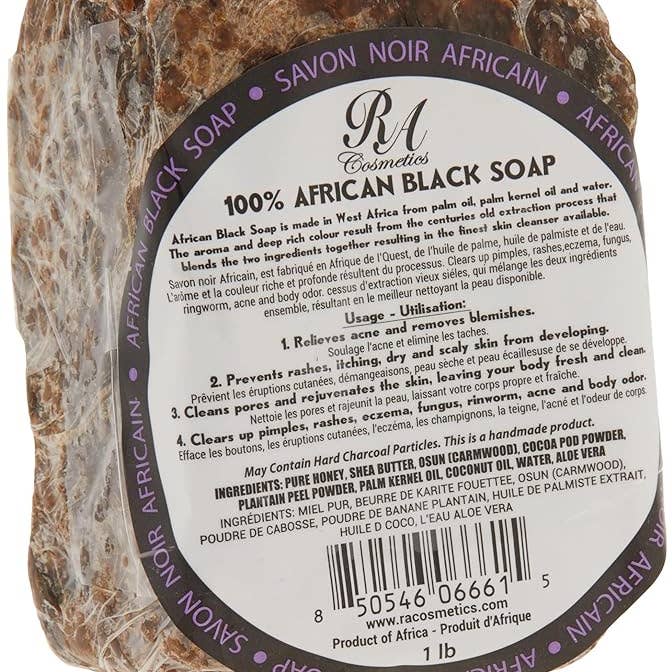African Black Soap Bar, Unscented - 1lb for wholesale by RA Cosmetics