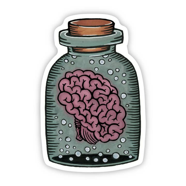 Brain Specimen Jar Sticker for wholesale by Earthenwood Studio