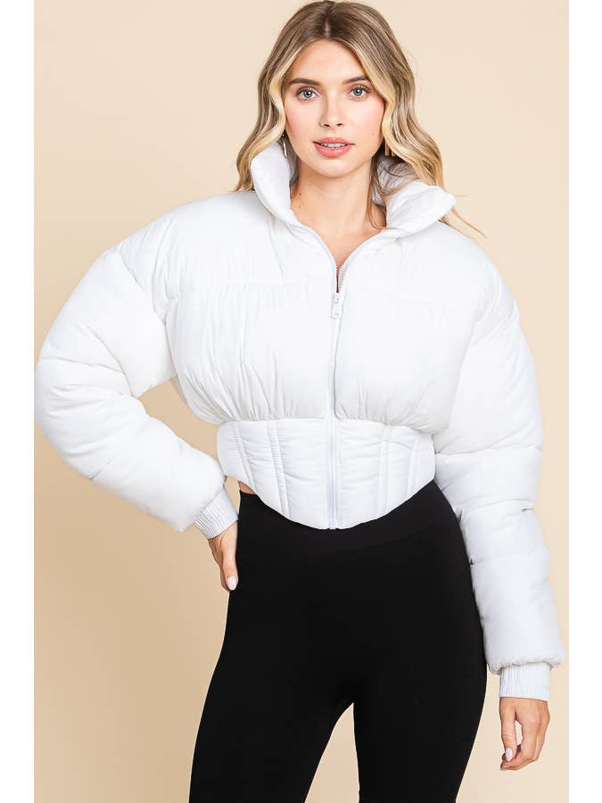ANWND - Wholesale Puffer Jacket - Women's - 2456-HIGH NECKLINE FRONT ZIPPER CORSET PUFFER JACKET - A