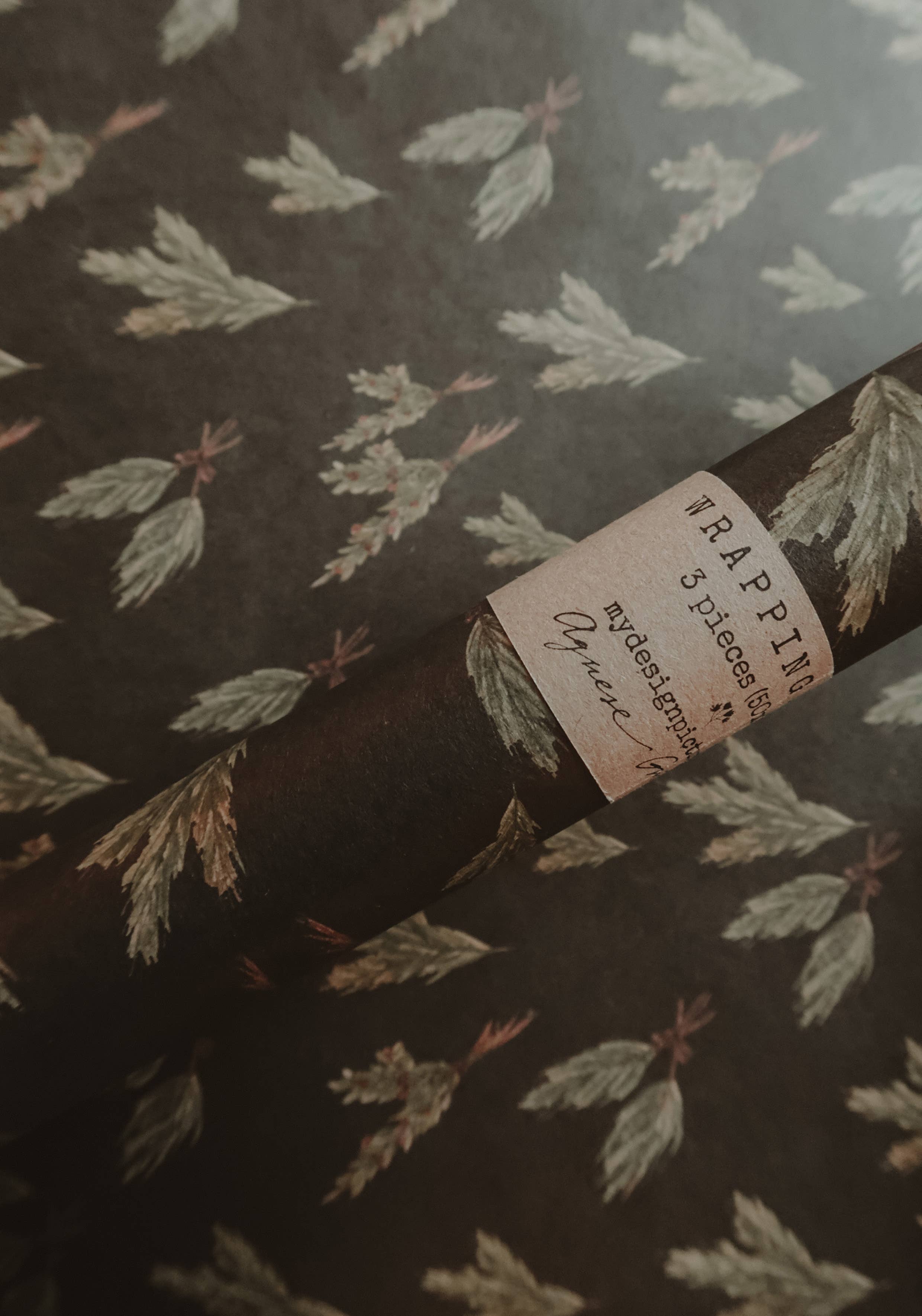 MyDesignPictures - Wholesale Wrapping Paper Roll - Set Of 3 Pieces Green branches Kraft Wrapping Paper