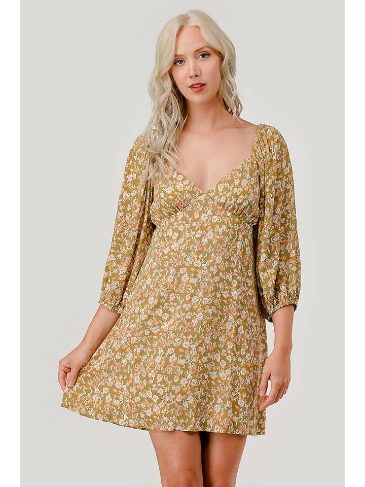 Olive Combo Floral Casual Mini Dress, WD62070 for wholesale on Faire6