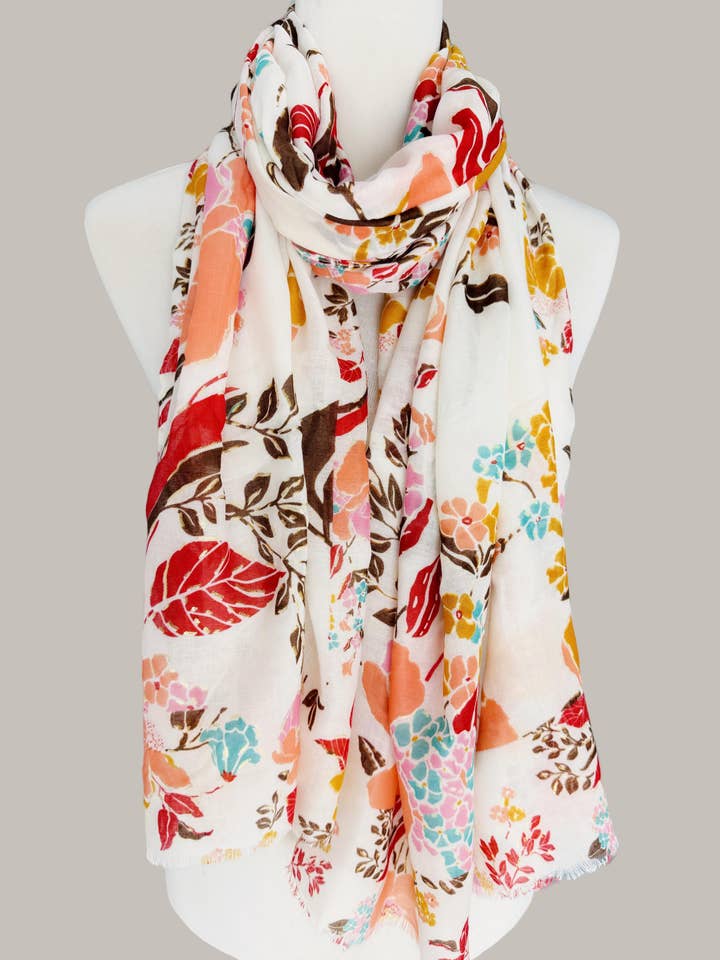 JC023513 Pink-Multi Royal Foil Embellished Floral Scarf for wholesale by JC Sunny Fashion
