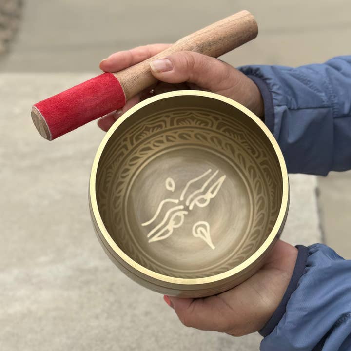 Lungta Imports - Wholesale Meditation Supplies - Tibetan Pro Deep Meditation Om Mani Singing Bowl Complete Set ~ Yoga, Mindfulness, Spiritual & Chakra Healing ~