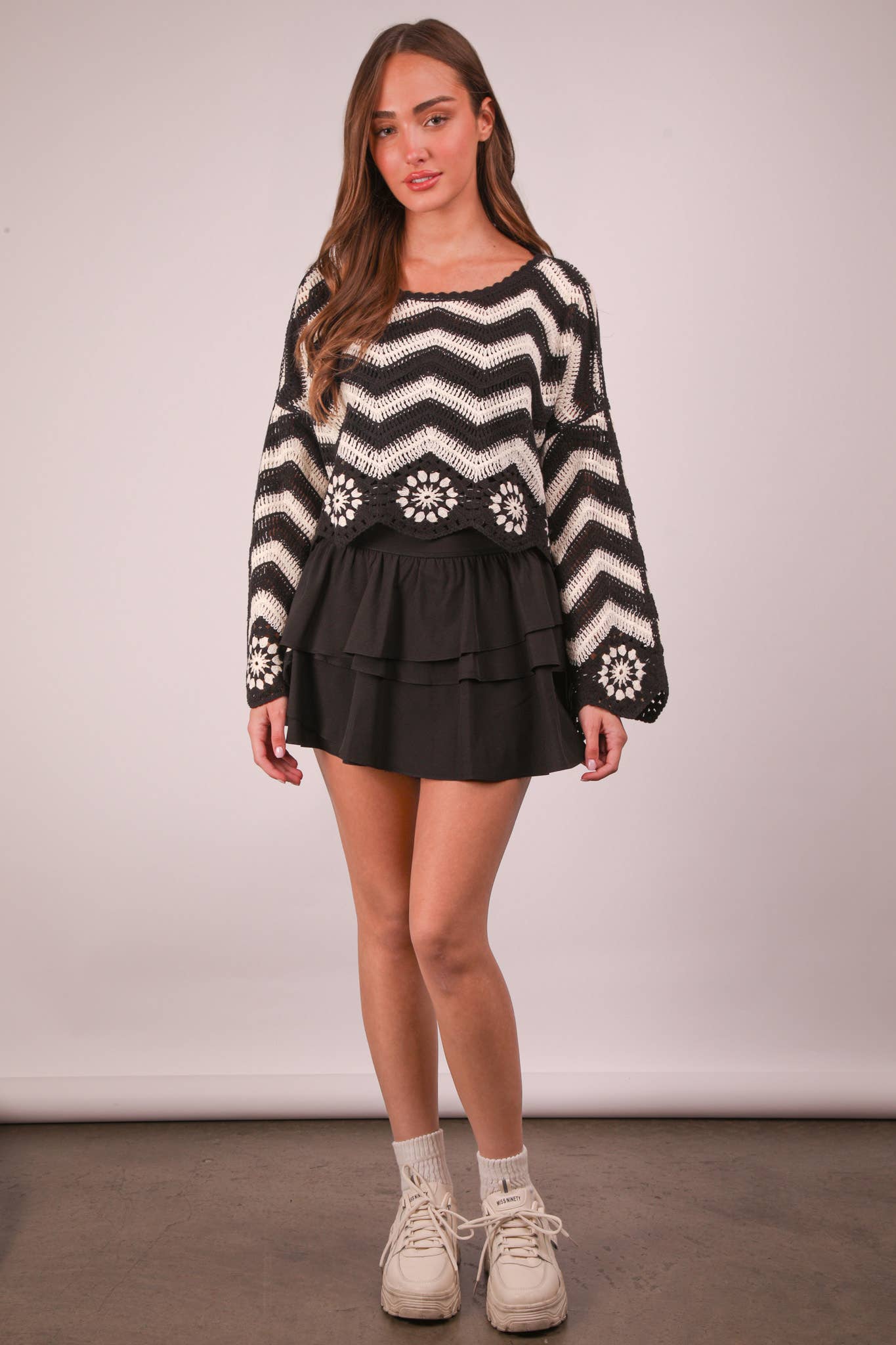 VERY J - Wholesale Athletic Skirt - Women's - NS50131-Riffled Tiered Layers Activewear Skirt with shorts11