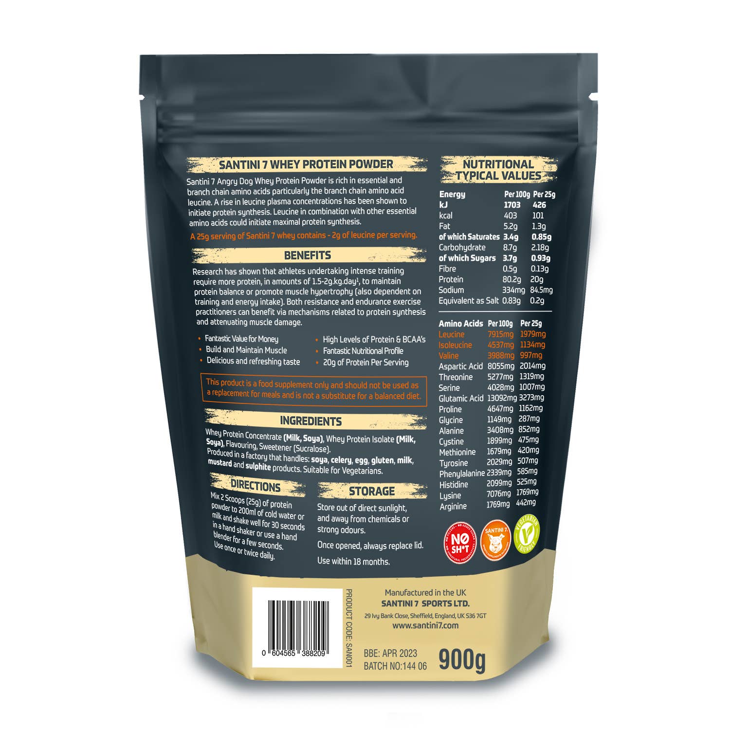 Santini 7®️Sports – wholesale Protein/superfood powder – Angry Dog Whey Protein Vanilla1