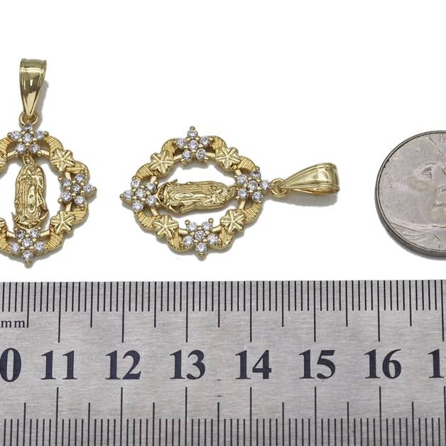 BestBeads&Beyond - Vendita all'ingrosso Ciondolo/pendente - Charm Fiore Vergine Maria in oro CZ, SKU #LK7072