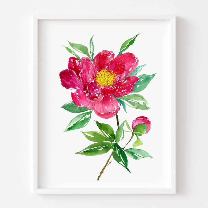 Deep Magenta Peony – Watercolor Peony Art Print for wholesale by Jean Choe Art & Design