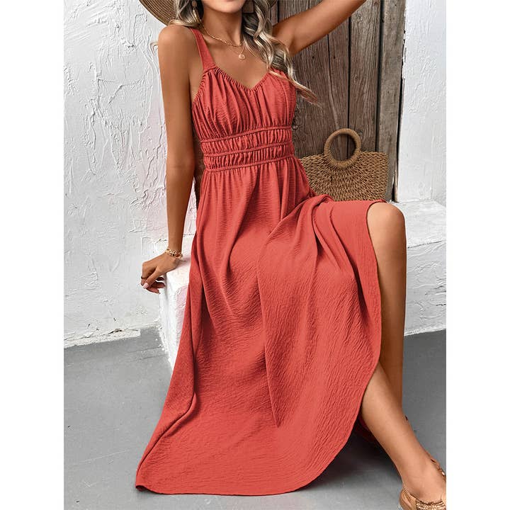 Röd Sommarklänning utan ärmar med rynkad cami för wholesale på Faire5