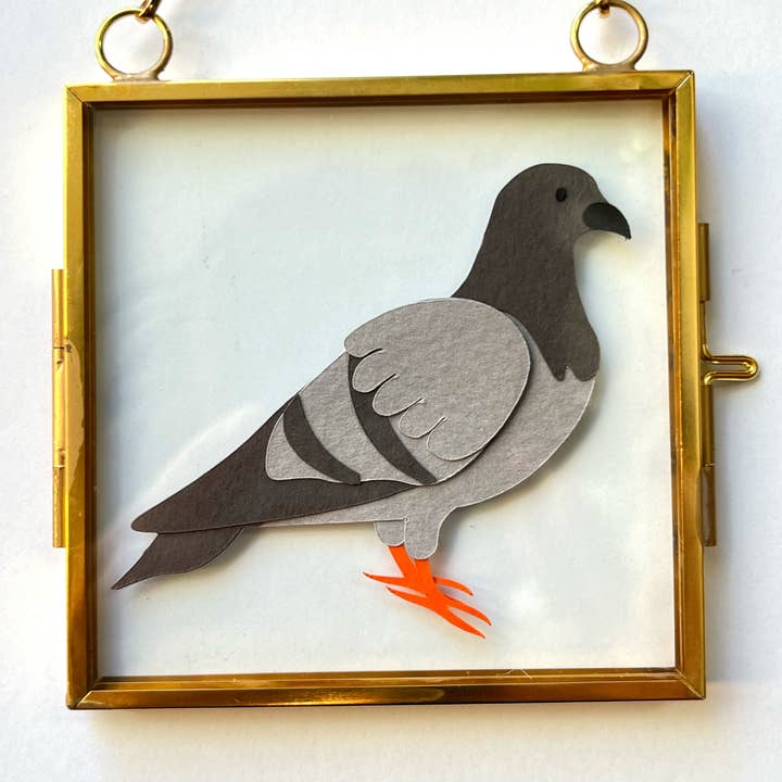 NYC Miniature Paper Artwork: NYC Pigeon: Framed, Handmade for wholesale by Paper for the People