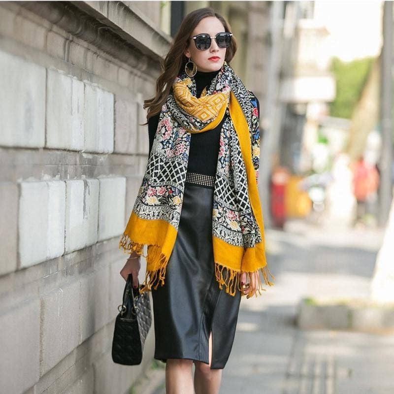 Scarflings - Wholesale Scarf - Women's - Harlequin Canary Wool Shawl - Yellow4