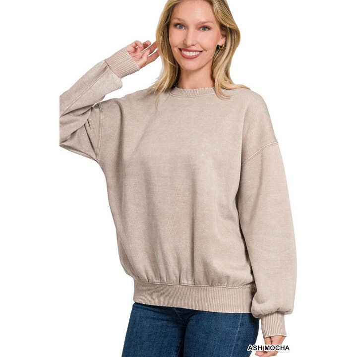 Apolline - Wholesale Sweatshirt - Women's - ACID WASH FLEECE OVERSIZED PULLOVER